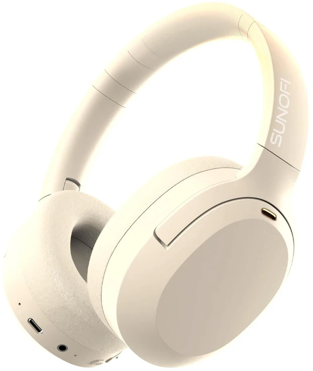 Main image of Hybrid Active Noise Cancelling Headphones, Wireless Over Ear Bluetooth Headphones with Mic, 40H Playtime, Hi-Res Audio, Deep Bass, Foldable Comfort Fit Ear Cups for Travel, Office, Home (White)
