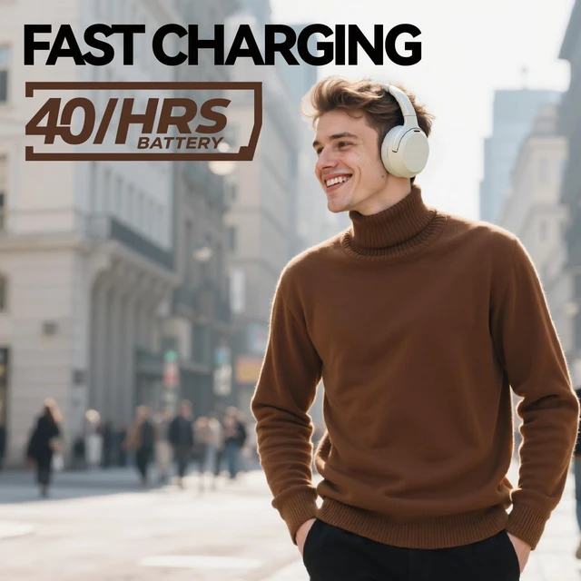 Alt view image 2 of 7 - Hybrid Active Noise Cancelling Headphones, Wireless Over Ear Bluetooth Headphones with Mic, 40H Playtime, Hi-Res Audio, Deep Bass, Foldable Comfort Fit Ear Cups for Travel, Office, Home (White)