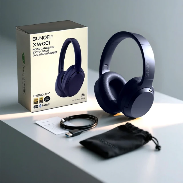 Alt view image 7 of 7 - Hybrid Active Noise Cancelling Headphones, Wireless Over Ear Bluetooth Headphones with Mic, 40H Playtime, Hi-Res Audio, Deep Bass, Foldable Comfort Fit Ear Cups for Travel, Office, Home (Blue)