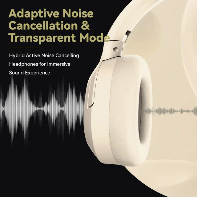 Alt view image 4 of 7 - Hybrid Active Noise Cancelling Headphones, Wireless Over Ear Bluetooth Headphones with Mic, 40H Playtime, Hi-Res Audio, Deep Bass, Foldable Comfort Fit Ear Cups for Travel, Office, Home (White)