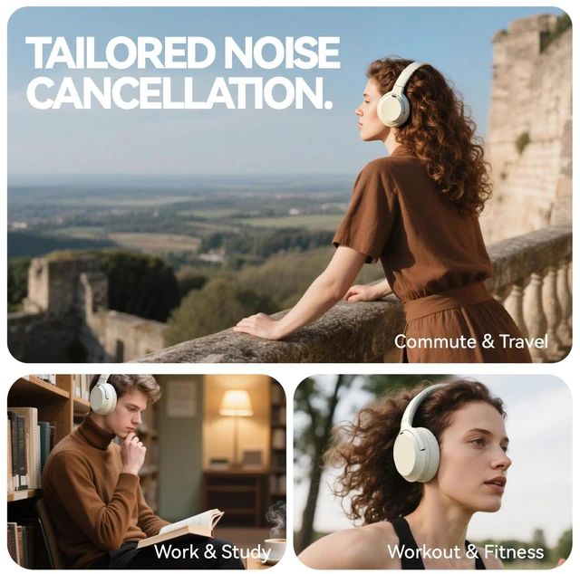 Alt view image 5 of 7 - Hybrid Active Noise Cancelling Headphones, Wireless Over Ear Bluetooth Headphones with Mic, 40H Playtime, Hi-Res Audio, Deep Bass, Foldable Comfort Fit Ear Cups for Travel, Office, Home (White)