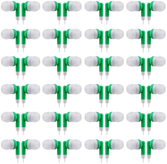 Main image of Wholesale Bulk Earbuds Headphones Individually Bagged 100 Pack for iPhone, Android, MP3 Player -Green