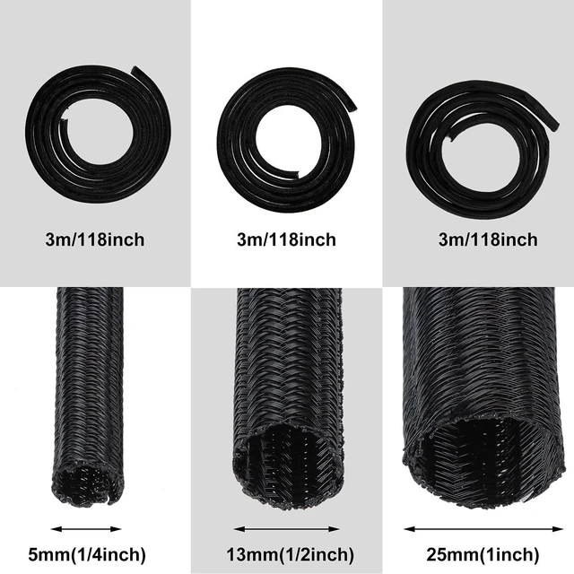 Alt view image 6 of 6 - 3 Pieces Cord Protector Wire Loom Tubing Cable Sleeve Split Sleeving for USB Charger Cable Cord Cover Audio Video Cable (Black,1 Inch, 1/2 Inch, 1/4 Inch)