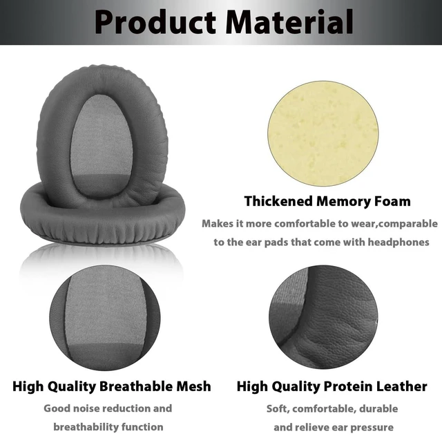 Alt view image 3 of 7 - Ear Pads for Sony WH-CH700N, WH-CH710N, WH-CH720N - Titanium Gray Softer Protein Leather & High-Density Memory Foam Earpads for Sony Headphones