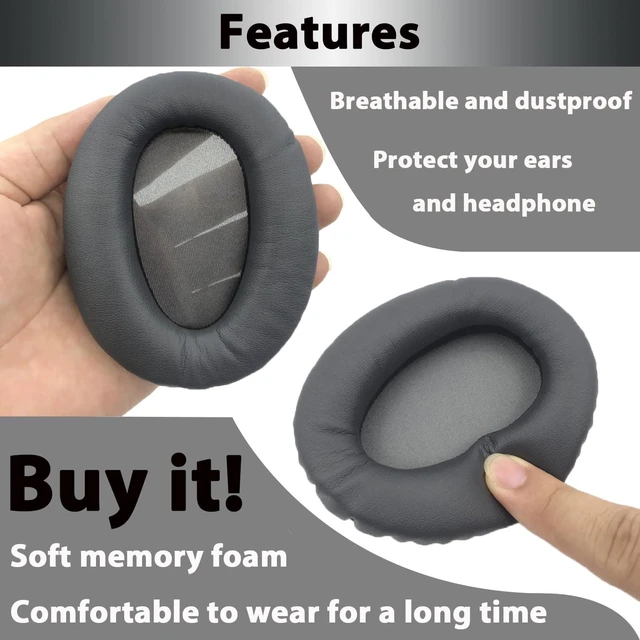 Alt view image 6 of 7 - Ear Pads for Sony WH-CH700N, WH-CH710N, WH-CH720N - Titanium Gray Softer Protein Leather & High-Density Memory Foam Earpads for Sony Headphones