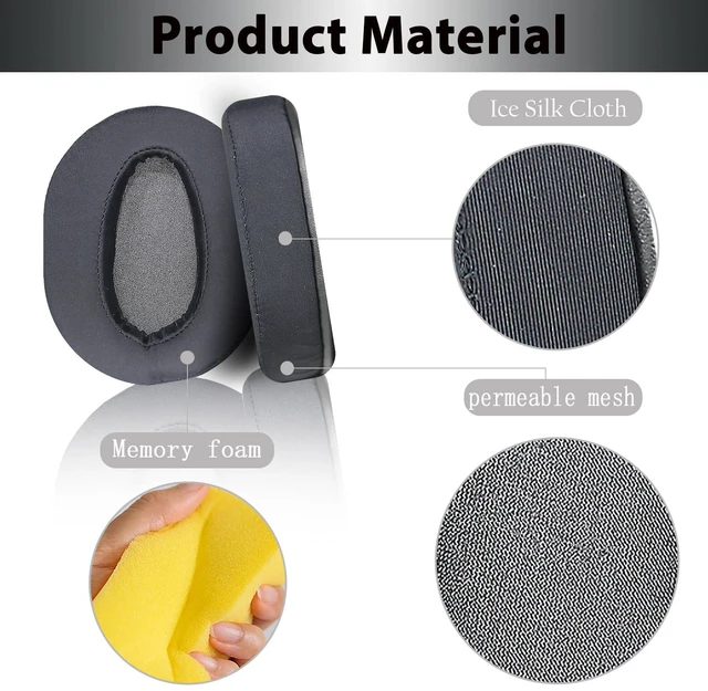 Alt view image 5 of 7 - WH-CH710N Replacement Earpads Ear Cushions, Ear Pads for Sony WH-CH700N, WH-CH710N, WH-CH720N Headphones, Ear Cushions with Soft Ice Silk, Ear Comfort Memory Foam (Black)