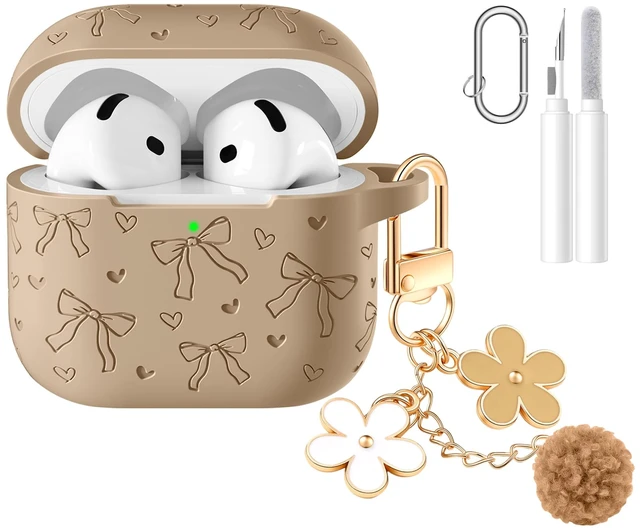 Main image of for Airpods 5 Case & Airpods 4 Cute Case Cover with Cleaner Kit Engraved Soft Silicone Protective Case for AirPods 4 & AirPods 5 with Flower Charm Keychain, Carabiner for Girly Women Men