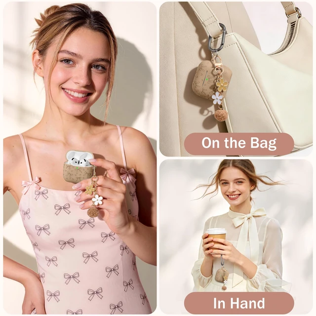 Alt view image 6 of 7 - for Airpods 5 Case & Airpods 4 Cute Case Cover with Cleaner Kit Engraved Soft Silicone Protective Case for AirPods 4 & AirPods 5 with Flower Charm Keychain, Carabiner for Girly Women Men