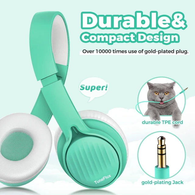 Alt view image 3 of 7 - Kids Headphones with Cord for School, 85dB, 3.5mm Jack-Green Upgraded Stereo Sound, Foldable Design, Adjustable On-Ear Kids Headphones for Toddler/Boys/Girls/Tablet/Classroom/Travel