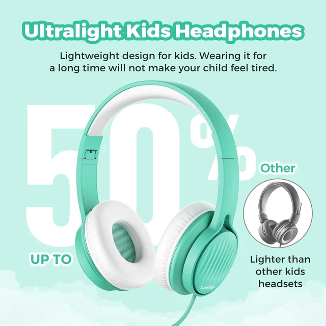 Alt view image 7 of 7 - Kids Headphones with Cord for School, 85dB, 3.5mm Jack-Green Upgraded Stereo Sound, Foldable Design, Adjustable On-Ear Kids Headphones for Toddler/Boys/Girls/Tablet/Classroom/Travel