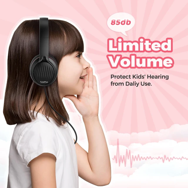 Alt view image 2 of 7 - Kids Headphones with Cord for School, 85dB, 3.5mm Jack-Black Red Upgraded Stereo Sound, Foldable Design, Adjustable On-Ear Kids Headphones for Toddler/Boys/Girls/Tablet/Classroom/Travel