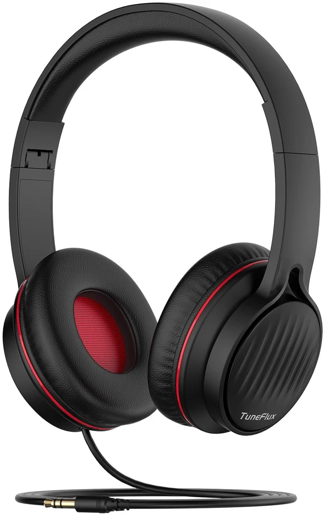 Main image of Kids Headphones with Cord for School, 85dB, 3.5mm Jack-Black Red Upgraded Stereo Sound, Foldable Design, Adjustable On-Ear Kids Headphones for Toddler/Boys/Girls/Tablet/Classroom/Travel