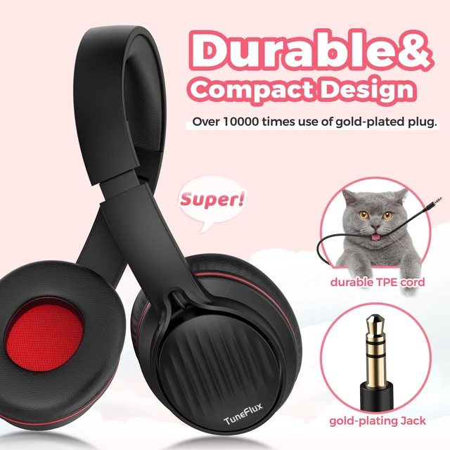 Alt view image 3 of 7 - Kids Headphones with Cord for School, 85dB, 3.5mm Jack-Black Red Upgraded Stereo Sound, Foldable Design, Adjustable On-Ear Kids Headphones for Toddler/Boys/Girls/Tablet/Classroom/Travel
