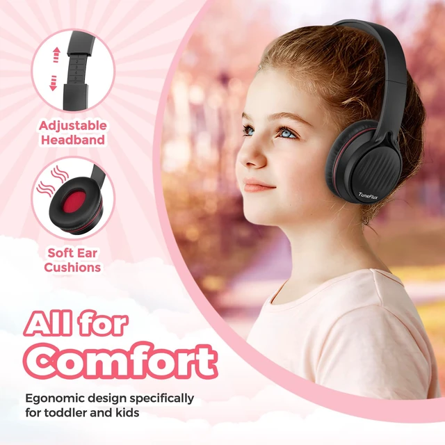 Alt view image 4 of 7 - Kids Headphones with Cord for School, 85dB, 3.5mm Jack-Black Red Upgraded Stereo Sound, Foldable Design, Adjustable On-Ear Kids Headphones for Toddler/Boys/Girls/Tablet/Classroom/Travel