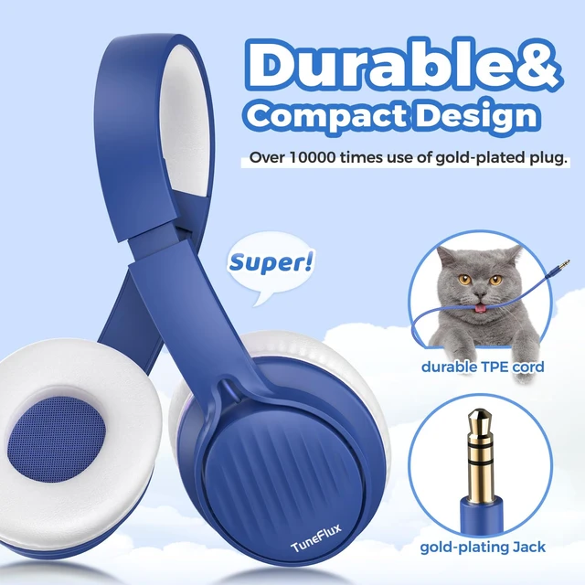 Alt view image 3 of 7 - Upgraded Kids Headphones, Wired Toddler Headphones, 85dB Limited Volume On Ear Headphones, Portable Foldable Design, Stereo Sound Kids Headsets for School/Tablet/Travel (Sapphire Blue)