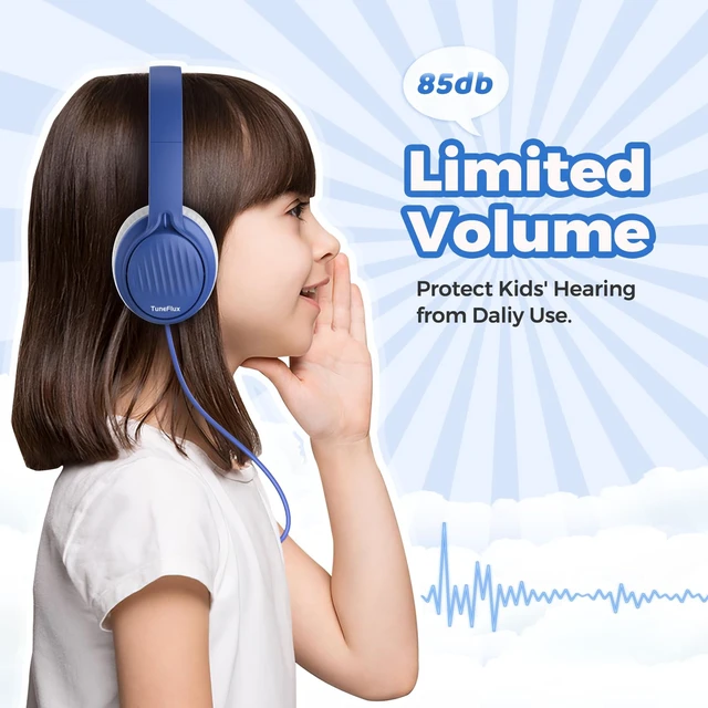 Alt view image 2 of 7 - Upgraded Kids Headphones, Wired Toddler Headphones, 85dB Limited Volume On Ear Headphones, Portable Foldable Design, Stereo Sound Kids Headsets for School/Tablet/Travel (Sapphire Blue)