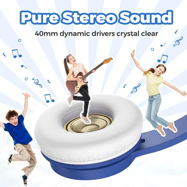 Alt view image 5 of 7 - Upgraded Kids Headphones, Wired Toddler Headphones, 85dB Limited Volume On Ear Headphones, Portable Foldable Design, Stereo Sound Kids Headsets for School/Tablet/Travel (Sapphire Blue)
