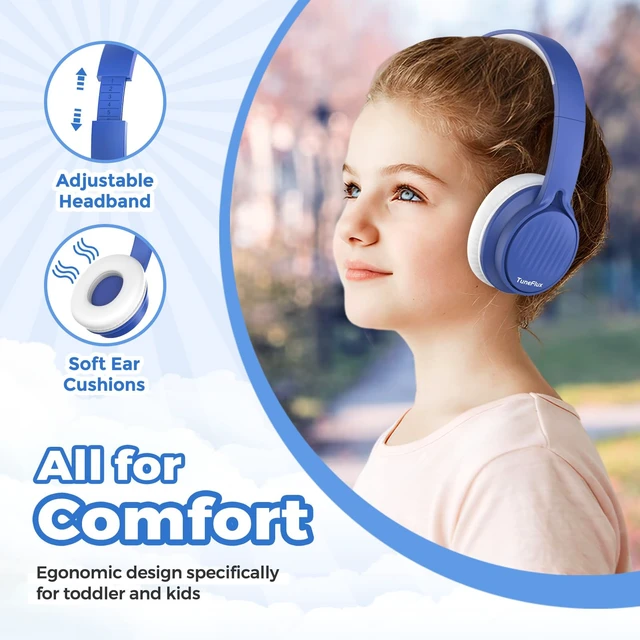 Alt view image 4 of 7 - Upgraded Kids Headphones, Wired Toddler Headphones, 85dB Limited Volume On Ear Headphones, Portable Foldable Design, Stereo Sound Kids Headsets for School/Tablet/Travel (Sapphire Blue)