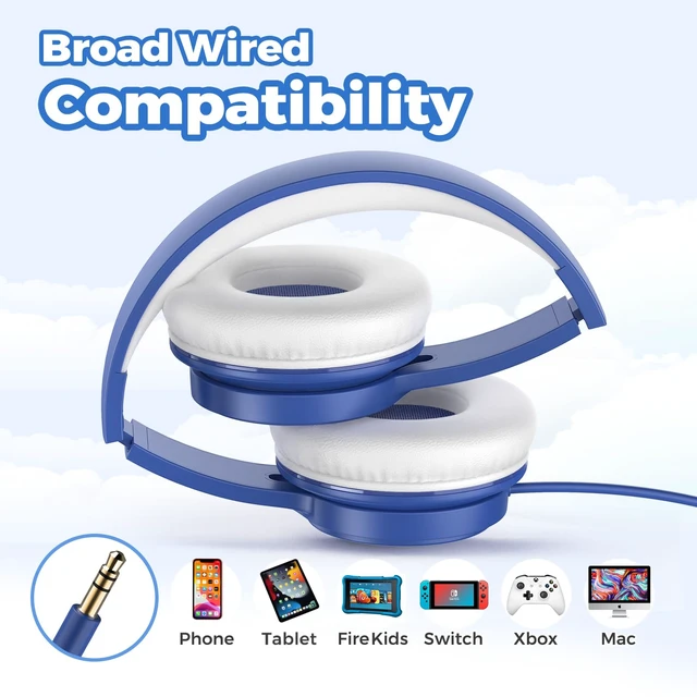 Alt view image 6 of 7 - Upgraded Kids Headphones, Wired Toddler Headphones, 85dB Limited Volume On Ear Headphones, Portable Foldable Design, Stereo Sound Kids Headsets for School/Tablet/Travel (Sapphire Blue)