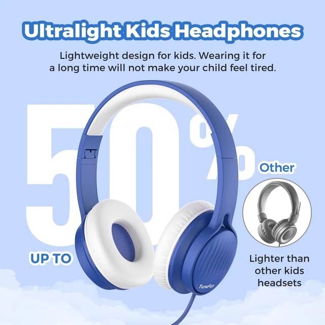 Alt view image 7 of 7 - Upgraded Kids Headphones, Wired Toddler Headphones, 85dB Limited Volume On Ear Headphones, Portable Foldable Design, Stereo Sound Kids Headsets for School/Tablet/Travel (Sapphire Blue)