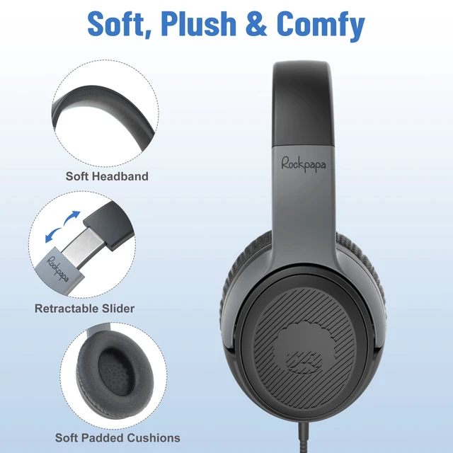 Alt view image 2 of 7 - 3.5mm Kids Headphones Wired with Mic & Share Port, 85/94dB Limited Student Childs Boys Girls Corded Head phones Foldable for Chromebooks Laptop Phones MP3 Black/Grey