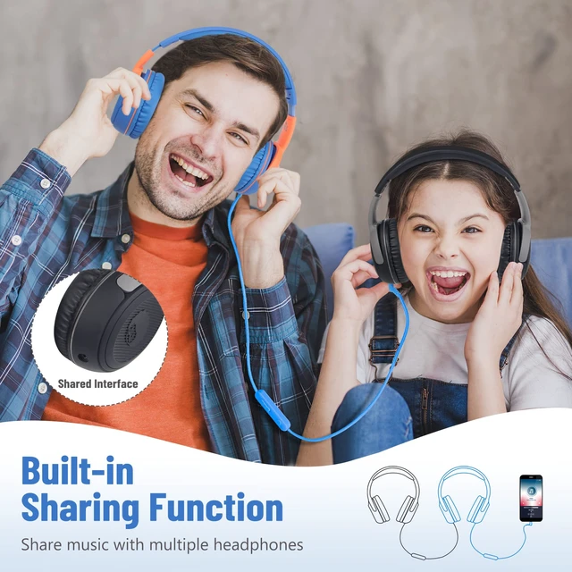 Alt view image 3 of 7 - 3.5mm Kids Headphones Wired with Mic & Share Port, 85/94dB Limited Student Childs Boys Girls Corded Head phones Foldable for Chromebooks Laptop Phones MP3 Black/Grey