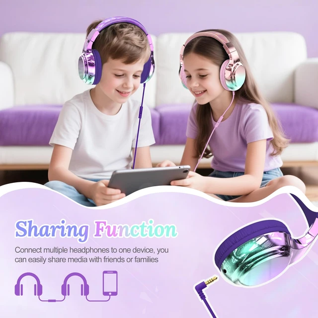 Alt view image 6 of 7 - USB C Kids Wired Headphones with Mic, 85/94dB Safe Volume Limit Kids headphones with cord, foldable on-ear fit, tangle-free, sharing port for school, Chromebook, tablet, travel, boys girls