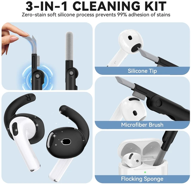 Alt view image 5 of 7 - 4 Pairs Anti-Slip for AirPods 5 / AirPods 4 Ear Tips Hooks (Black) Silicone, Soft, Skin-friendly, Comfortable to Wear, Fits All Ear Shapes, with Cleaning Pen/Carabiner/Storage Pouch