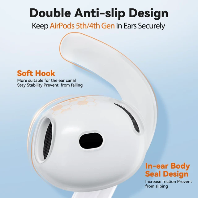 Alt view image 3 of 7 - 4 Pairs Anti-Slip for AirPods 5/AirPods 4 Ear Tips Hooks(Transparent) Silicone, Soft, Skin-friendly, Comfortable to Wear, Fits All Ear Shapes, with Cleaning Pen/Carabiner/Storage Pouch