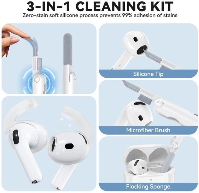 Alt view image 5 of 7 - 4 Pairs Anti-Slip for AirPods 5/AirPods 4 Ear Tips Hooks(Transparent) Silicone, Soft, Skin-friendly, Comfortable to Wear, Fits All Ear Shapes, with Cleaning Pen/Carabiner/Storage Pouch