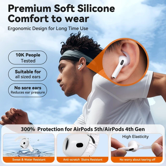 Alt view image 4 of 7 - 4 Pairs Anti-Slip for AirPods 5/AirPods 4 Ear Tips Hooks(Transparent) Silicone, Soft, Skin-friendly, Comfortable to Wear, Fits All Ear Shapes, with Cleaning Pen/Carabiner/Storage Pouch