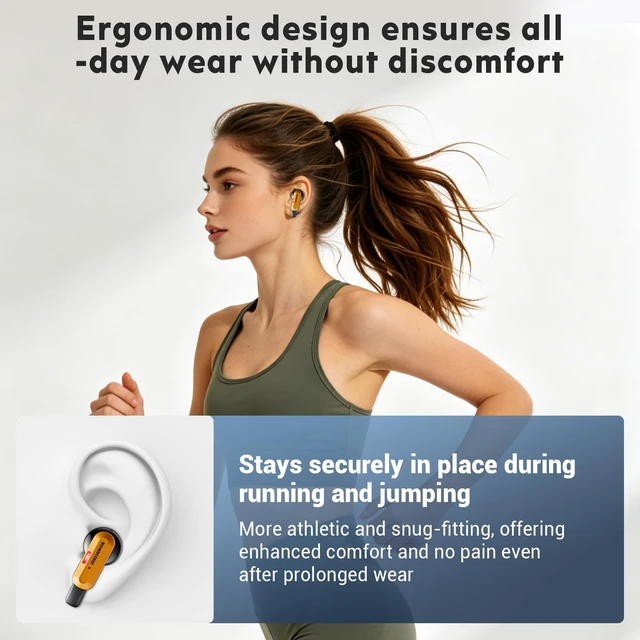 Alt view image 3 of 6 - Clip-On Earbuds (Bumblebee Yellow) Open Ear Headphones Wireless Bluetooth