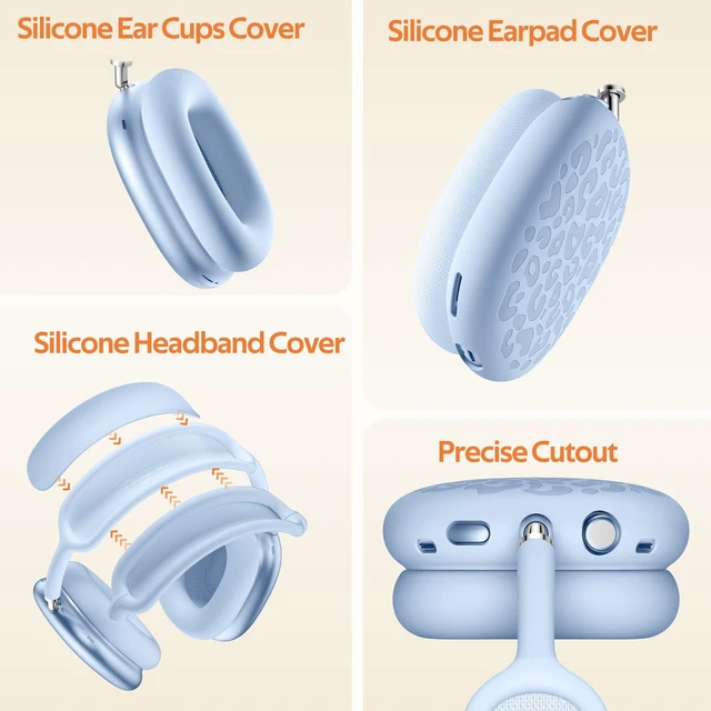 Alt view image 5 of 7 - Leopard Silicone Case Cover for AirPods Max Headphones,Ear Pad Case Cover/Ear Cups Cover/Headband Cover for AirPod Max (USB-C/Lightning) Accessories Silicone Protector for Apple AirPods Max