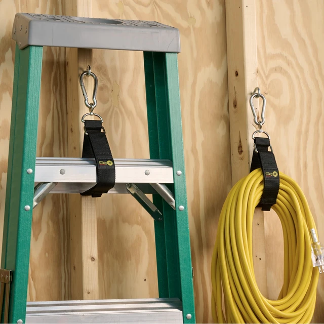 Alt view image 4 of 7 - Hook 'n Hang Straps - Assorted 3-Pack Blaze Orange Heavy Duty Straps for Cord Storage or Garden Hose Organization