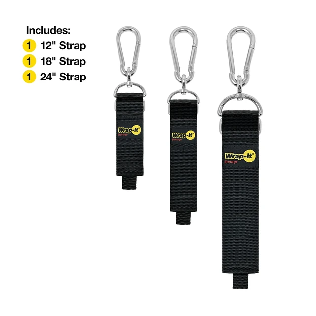 Alt view image 3 of 7 - Hook 'n Hang Straps - Assorted 3-Pack Black Heavy Duty Extension Cord Holder with Hooks for Cord or Garden Hose Storage