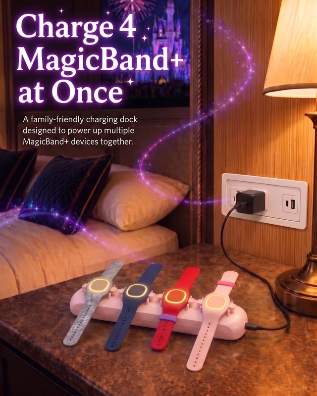 Alt view image 2 of 7 - Magic Band+Charging Station for Disney Magic Band Plus, Charges 4 Bands 90-Min Full Charge, No More Taking Turns To Charge, Portable USB-C Magic Band+ Charging Dock, for Disneyland Trip Essentials
