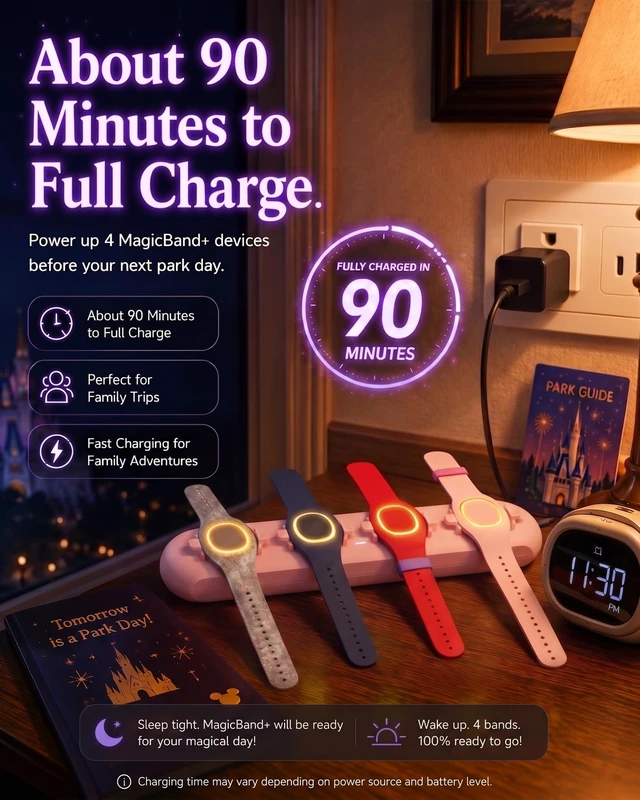 Alt view image 5 of 7 - Magic Band+Charging Station for Disney Magic Band Plus, Charges 4 Bands 90-Min Full Charge, No More Taking Turns To Charge, Portable USB-C Magic Band+ Charging Dock, for Disneyland Trip Essentials