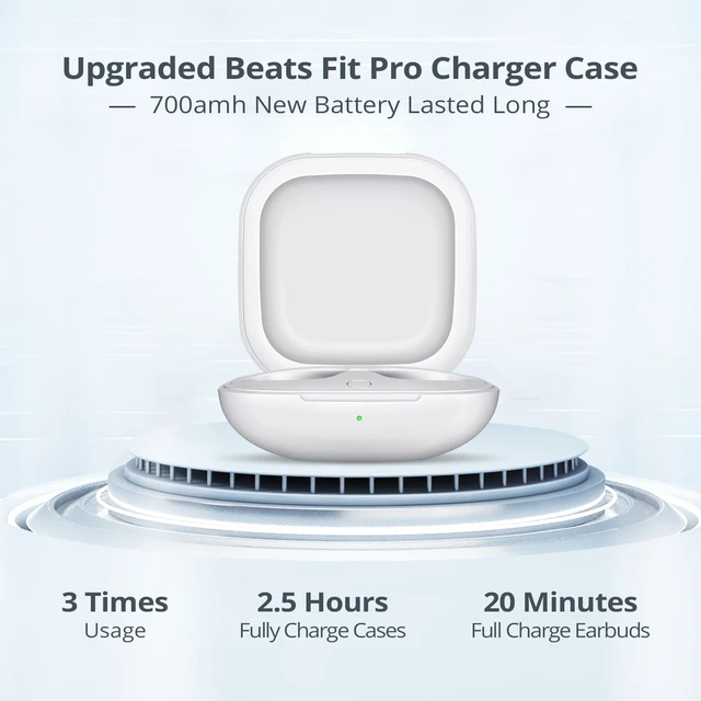 Alt view image 3 of 7 - Charging Case Replacement Compatible for Beats Fit Pro, Wireless Charger Case with Sync Button, 700mAh Built-in Battery, Charge Earbuds 3 Times, White