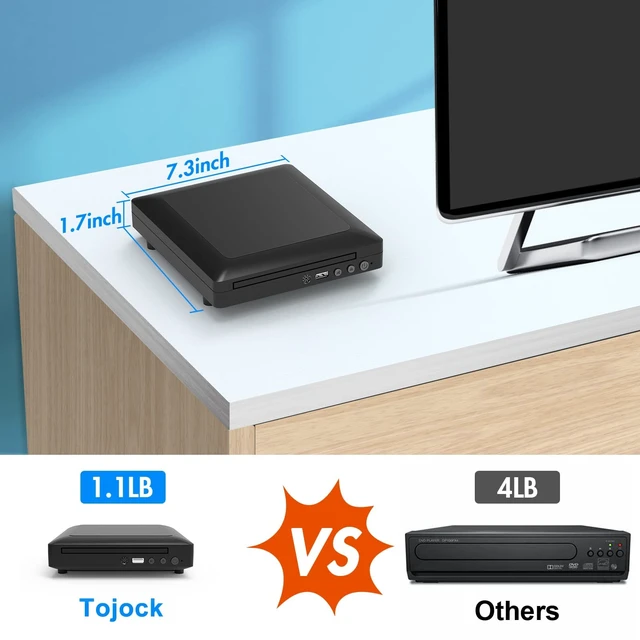Alt view image 7 of 7 - Compact DVD Player for TV, All Region Free HDMI DVD Player, 1080P HD Small Mini DVD/CD Player with USB Input, Remote Control, HDMI & RCA Cable Included