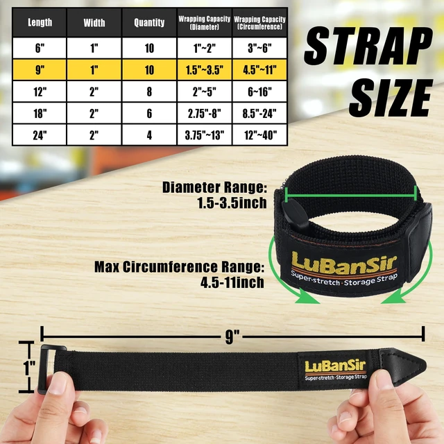 Alt view image 5 of 7 - Cinch Straps, 1" x 9" (10 Pack) for Extension Cord Organization Elastic Hook and Loop Storage Straps with Buckle for Bicycle, Truck, Boat and More for Ropes, Hoses Organization