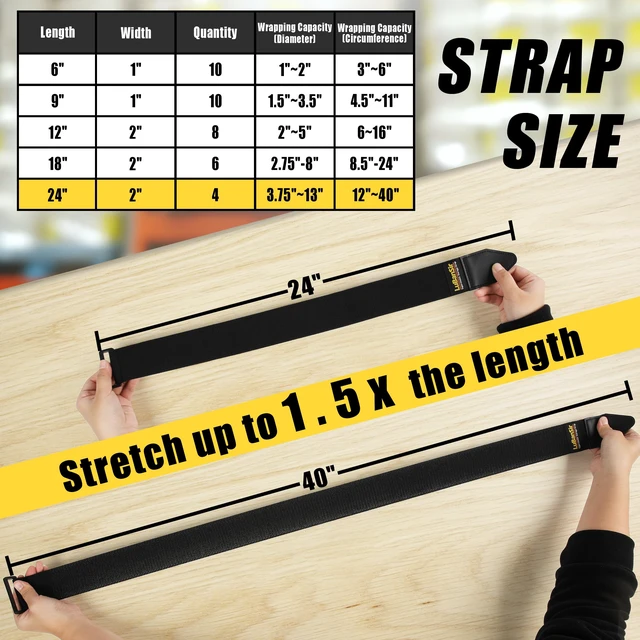 Alt view image 5 of 7 - Cinch Straps, 2" x 24" (4 Pack) for Extension Cords Organization Elastic Hook and Loop Storage Straps with Buckle for Bicycle, Truck, Boat and More for Ropes, Hoses Organization