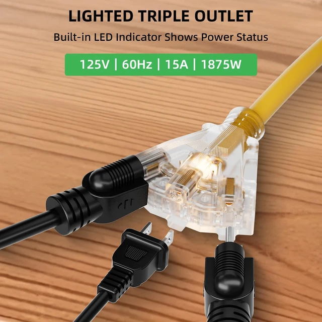 Alt view image 7 of 7 - 80FT Retractable Extension Cord Reel, 12 AWG/3C SJTOW Heavy Duty Power Cord with Lighted Triple Outlet, 15A Circuit Breaker, 180° Swivel Wall/Ceiling Mount Retractable Cord Reel, ETL Listed, Yellow