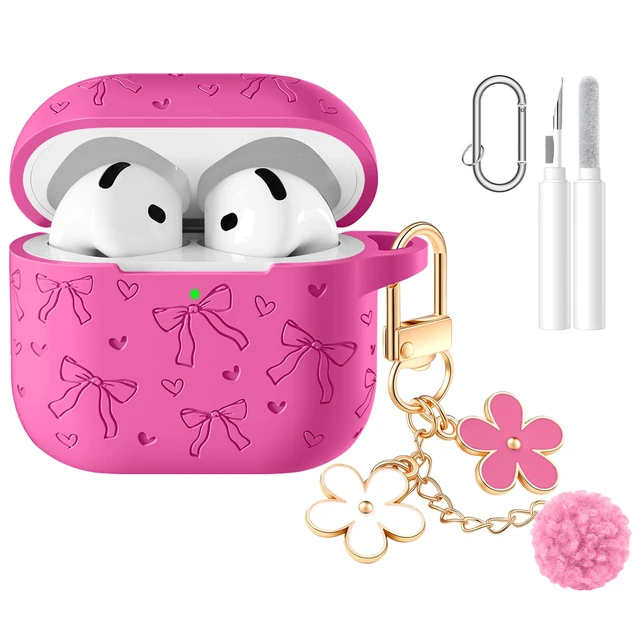 Main image of for Airpods 5 Case & Airpods 4 Cute Case Cover with Cleaner Kit Engraved Soft Silicone Protective Case for AirPods 4 & AirPods 5 with Flower Charm Keychain, Carabiner for Girly Women Men