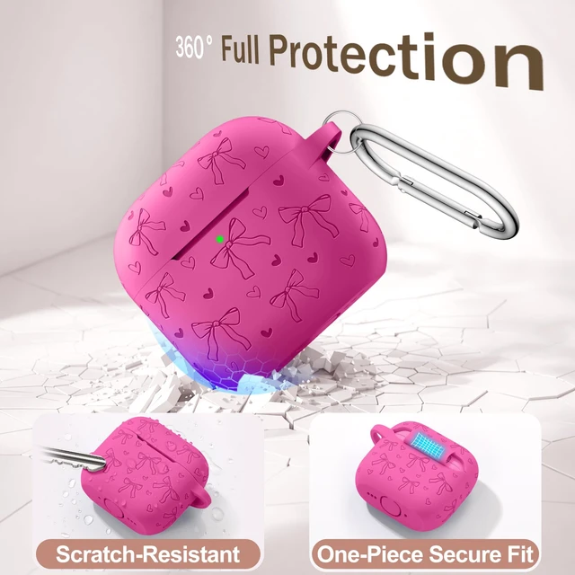 Alt view image 3 of 7 - for Airpods 5 Case & Airpods 4 Cute Case Cover with Cleaner Kit Engraved Soft Silicone Protective Case for AirPods 4 & AirPods 5 with Flower Charm Keychain, Carabiner for Girly Women Men
