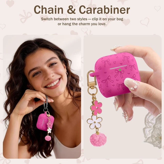 Alt view image 5 of 7 - for Airpods 5 Case & Airpods 4 Cute Case Cover with Cleaner Kit Engraved Soft Silicone Protective Case for AirPods 4 & AirPods 5 with Flower Charm Keychain, Carabiner for Girly Women Men