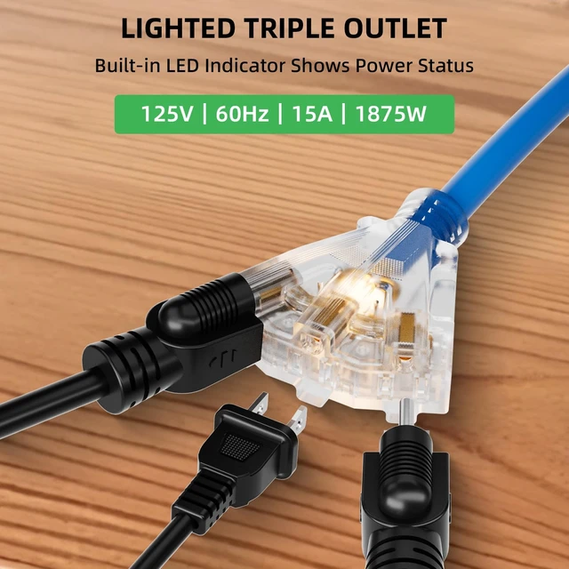 Alt view image 7 of 7 - 80FT Retractable Extension Cord Reel, 12 AWG/3C SJTOW Heavy Duty Power Cord with Lighted Triple Outlet, 15A Circuit Breaker, 180° Swivel Wall/Ceiling Mount Retractable Cord Reel, ETL Listed, Blue