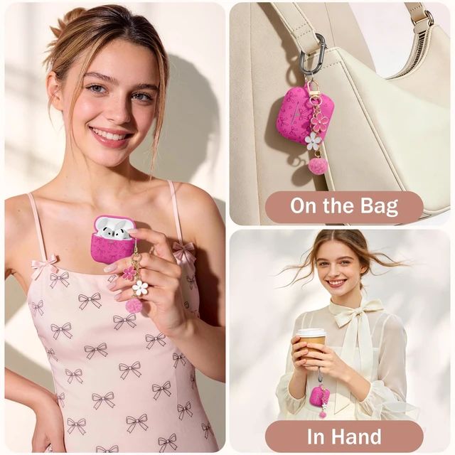 Alt view image 6 of 7 - for Airpods 5 Case & Airpods 4 Cute Case Cover with Cleaner Kit Engraved Soft Silicone Protective Case for AirPods 4 & AirPods 5 with Flower Charm Keychain, Carabiner for Girly Women Men