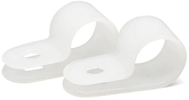 Main image of 100Pcs White Nylon R-Type Cable Clamps, 3/4 Inch Wire Organizer Nylon durable material, R-Type cable fixing clips, Ideal for household wire management, Office Cable Management