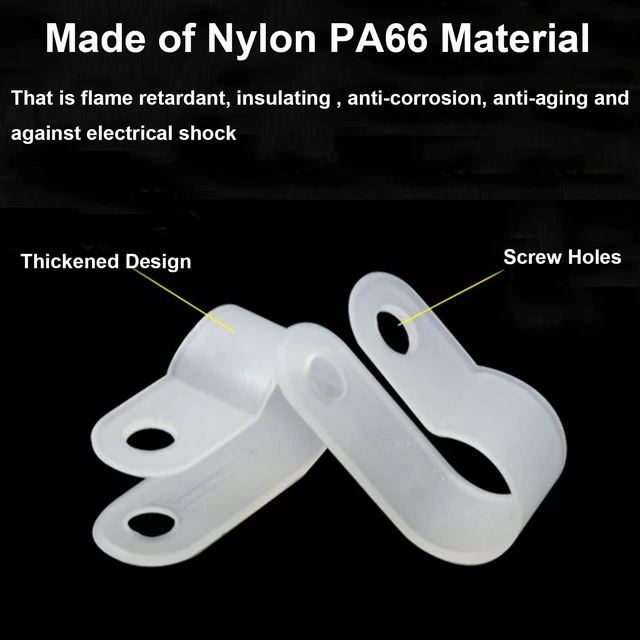 Alt view image 3 of 7 - 100Pcs White Nylon R-Type Cable Clamps, 3/4 Inch Wire Organizer Nylon durable material, R-Type cable fixing clips, Ideal for household wire management, Office Cable Management