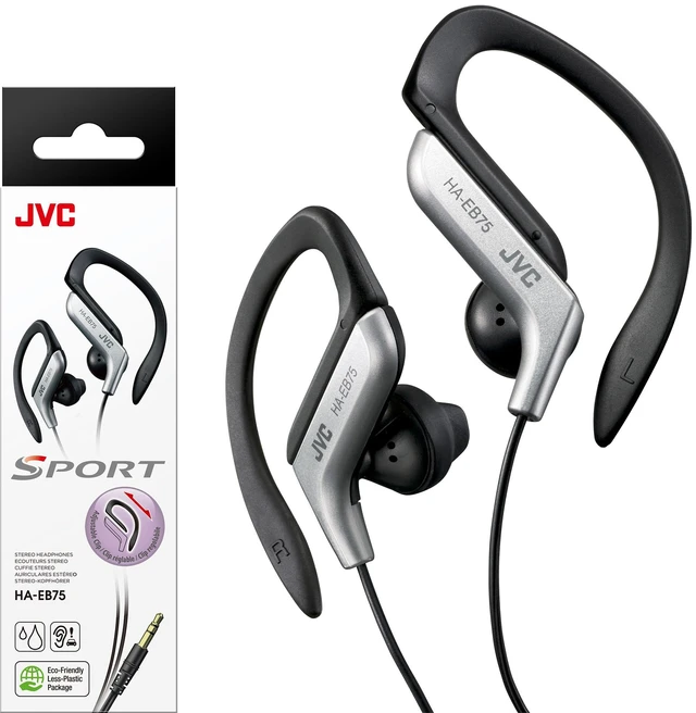 Main image of Clip Style Headphone Black and Silver Lightweight and Comfortable Ear Clip Splash Proof Water resistant Powerful Sound with Bass Boost HAEB75S